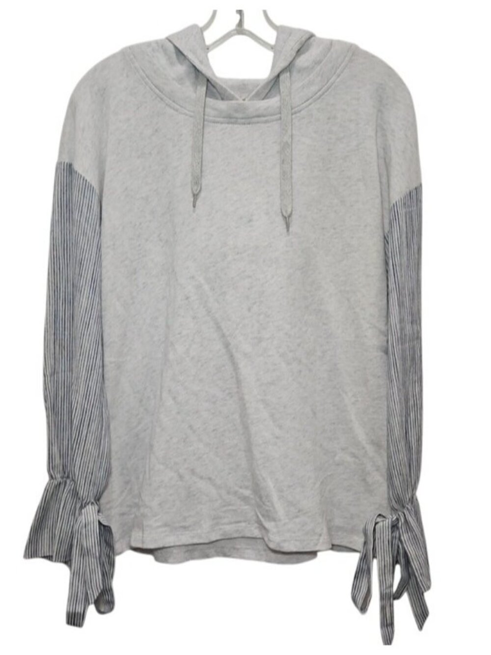 Hem & Thread Light Gray Tie Stripe Bell Sleeve Hoodie Pullover New Small Women's